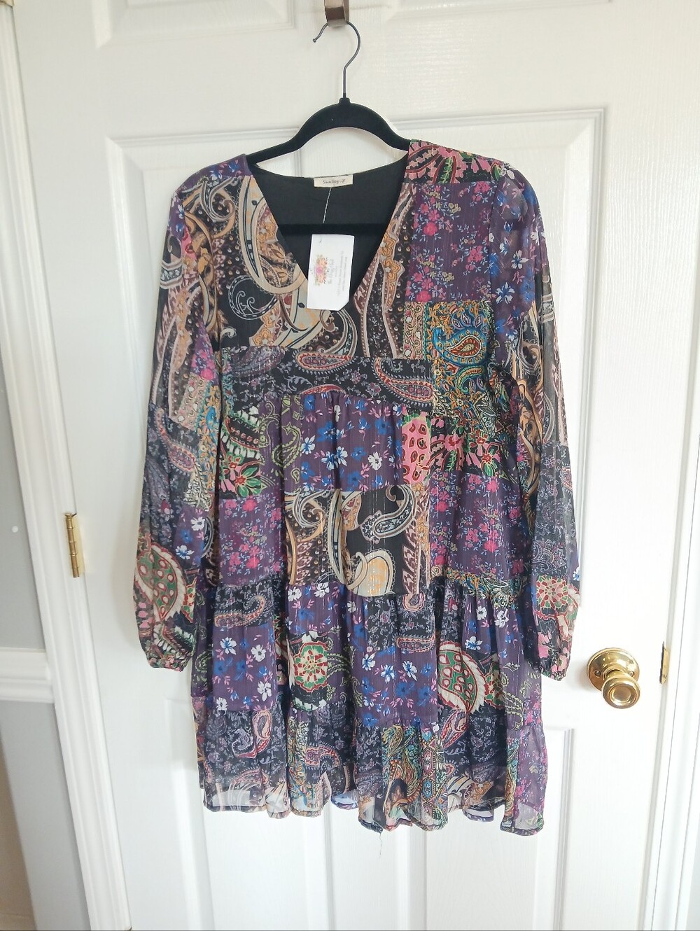 SundayUp Multicolor Paisley Patchwork V-Neck Dress Boho Fairy Cottage Whimsigoth